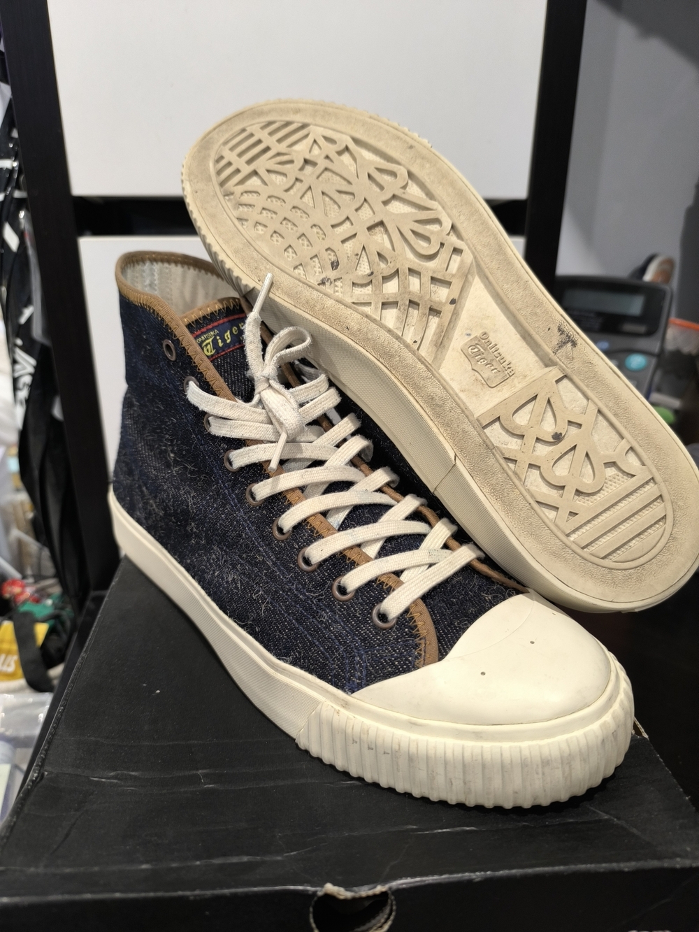 Onitsuka Tiger by Asics Denim High-Top Sneakers in Blue and White